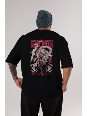 ankhises Monkey D. Luff-One Pıece 1 Anime Arka Baskılı Siyah Oversize T-Shirt Erkek Kadın
