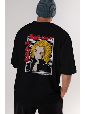ankhises Tokyorev. M Anime Arka Baskılı Siyah Oversize T-Shirt Erkek Kadın