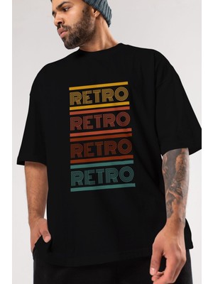 ankhises Retro Yazılı Ön Baskılı Siyah Oversize T-Shirt  Erkek Kadın Bisiklet Yaka