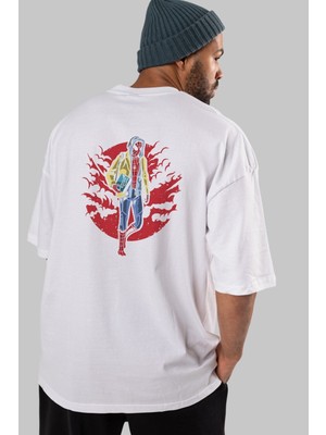 ankhises Spıderman Arka Baskılı Beyaz Oversize T-Shirt  Erkek Kadın Bisiklet Yaka