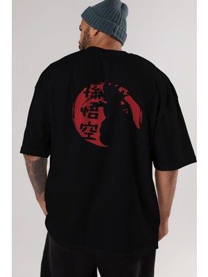 ankhises Dragon Ball Anime Arka Baskılı Siyah Oversize T-Shirt Erkek Kadın