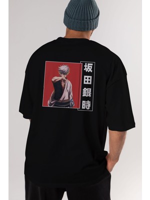 ankhisesGintoki Sakata Gıntama 1 Anime Arka Baskılı Siyah Oversize T-Shirt Erkek Kadın