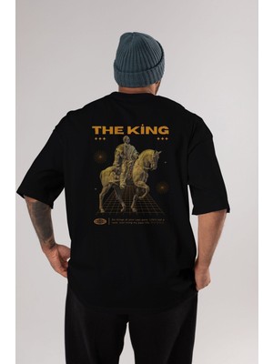 ankhisesThe King Yazılı Arka Baskılı Siyah Oversize T-Shirt Erkek Kadın Bisiklet Yaka