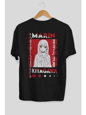ankhises Marın Kıtagawa Anime Arka Baskılı Siyah Oversize T-Shirt Erkek Kadın