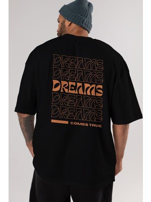 ankhisesDreams Yazılı Arka Baskılı Siyah Oversize T-Shirt Erkek Kadın Bisiklet Yaka