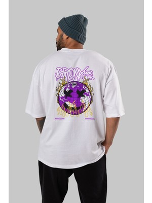 ankhises Bronx New York Arka Baskılı Beyaz Oversize T-Shirt  Erkek Kadın Bisiklet Yaka