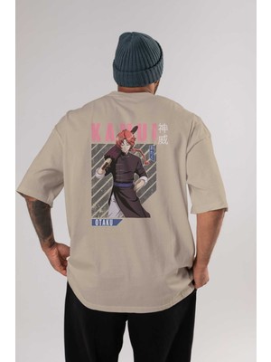 Ankhises Kamui Gıntama 1 Anime Arka Baskılı Bej Oversize T-Shirt %100 Pamuk Erkek Kadın