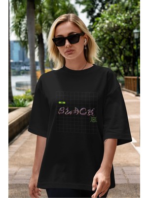 ankhises Black Yazılı Ön Baskılı Siyah Oversize T-Shirt  Erkek Kadın Bisiklet Yaka