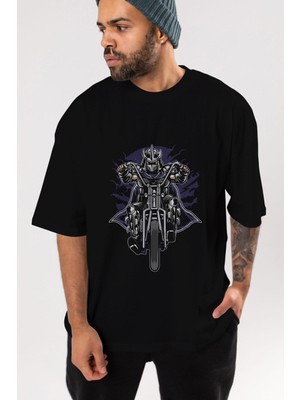 ankhises Shred Chopper Ön Baskılı Siyah Oversize T-Shirt  Erkek Kadın Bisiklet Yaka