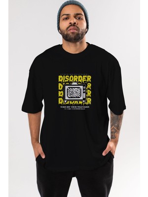 ankhises Disorder Streetwear Ön Baskılı Siyah Oversize T-Shirt  Erkek Kadın Bisiklet Yaka