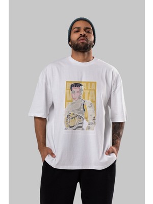 ankhises Arnold Robot Human Ön Baskılı Beyaz Oversize T-Shirt  Erkek Kadın Bisiklet Yaka