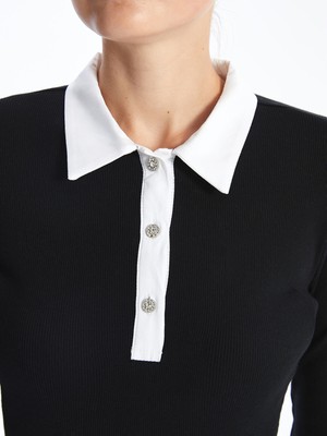 Gömlek Yaka Dokulu Kadın Elbise