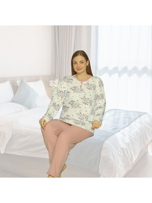 Gülfirik Tasarım Çiçek Desenli Interlok Kumaş Büyük Beden Kadın Pijama Takımı