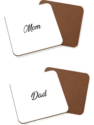 LIWOGY Ikili Set Bardak Altlığı / Mom & Dad Baskılı Bardak Altlığı