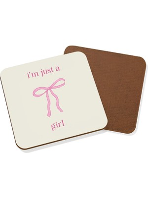 LIWOGY Ikili Set Kurdele Desenli Bardak Altlığı / Just A Girl Baskılı Fincan & Bardak Altlığı