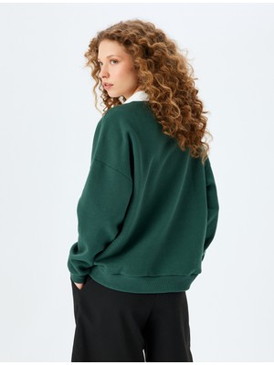 Koton Polo Yaka Oversize Kolej Baskılı Sweatshirt