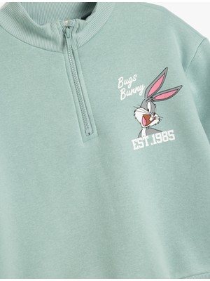 Koton Bugs Bunny Sweat Lisanslı Uzun Kollu Dik Yaka Şardonlu