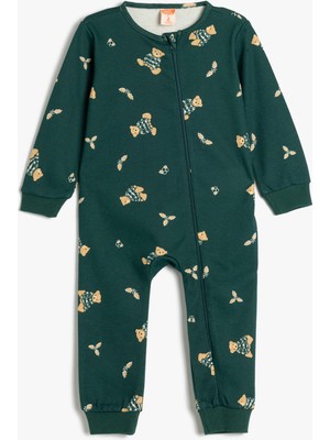 Koton Ayıcık Baskılı Tulum Pamuklu Fermuar Kapamalı