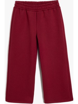 Koton Basic Bol Paça Pantolon Beli Lastikli Cepli Bordo Kız Çocuk İçin Şardonlu Örme Malzeme