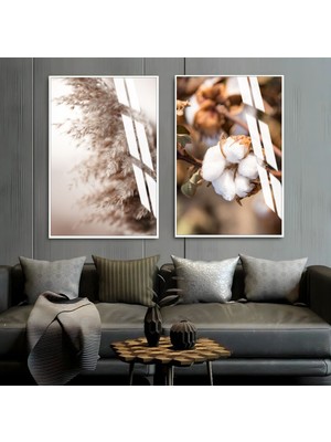 Harikabirev  Soft Renk Bitki Kombini  Çerçeveli Cam Tablo  2'li