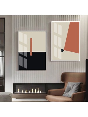 Harikabirev Gri Pembe Bej Soyut Abstract Kombin  Çerçeveli Cam Tablo  2'li