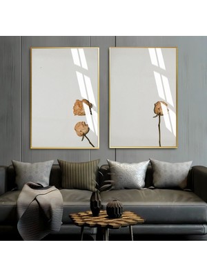 Harikabirev Kuru Gül Kombini  Çerçeveli Cam Tablo  2'li