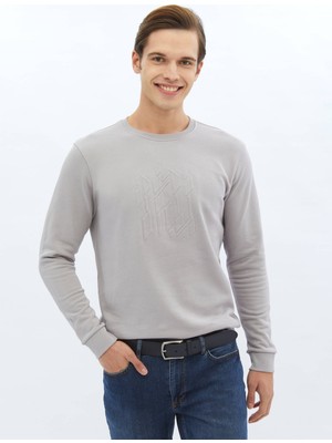 Kip Lila Bisiklet Yaka Baskılı Sweatshırt