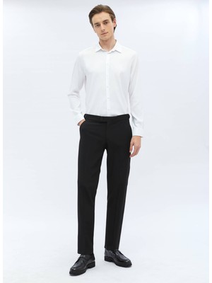 Kip Siyah Dokuma Regular Fit Casual Pantolon