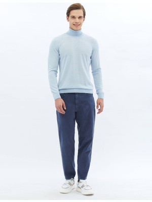 Kip İndigo Dokuma Carrot Fit Casual Pamuk Karışımlı Pantolon