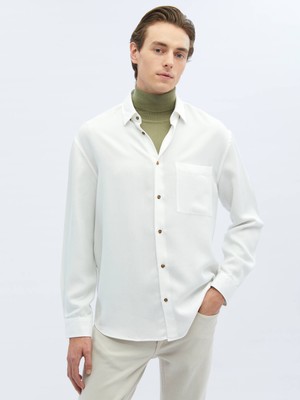 Kip Beyaz Fitilli Oversize Fit Dokuma Casual Gömlek
