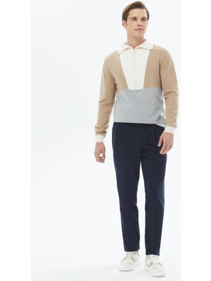 Kip Lacivert Dokuma Carrot Fit Casual Pamuk Karışımlı Pantolon
