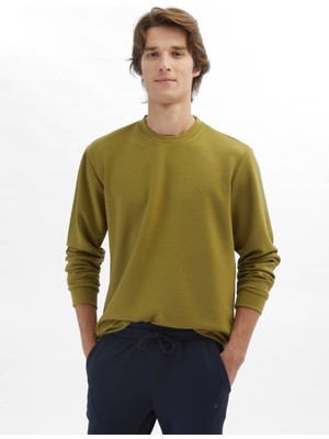 Kip Yağ Yeşili Bisiklet Yaka Sweatshırt