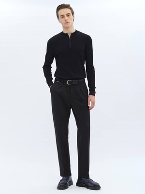 Kip Siyah Örme Carrot Fit Casual Pantolon