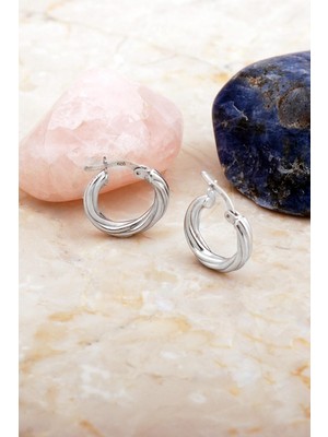 Sümer Telkari 17 mm Burgu Rodyumlu Gümüş Halka Küpe 7115