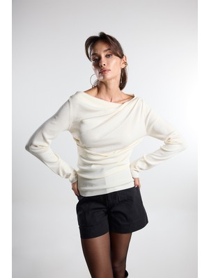 Christina's Storm Cream Draped Light Weight Top