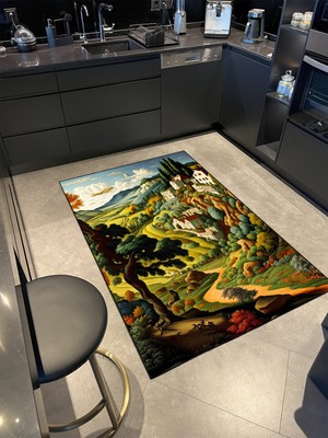 Rugs Modern Renkli Manzara Desenli Modern Dokuma Taban ve Dekoratif Halı MIRAVIP426