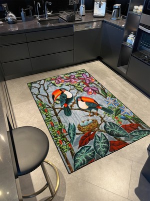 Rugs Modern Dal Desenli Kuş Modern Dokuma Taban ve Dekoratif Halı MIRAVIP421