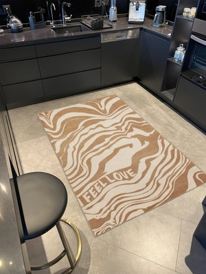 Rugs Modern Kahverengi Krem Yazılı Dalgalı Desenli Modern Dekoratif Halı MIRAVIP476