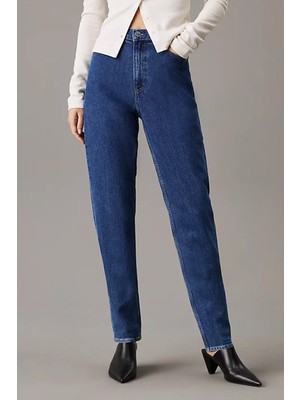 Kadın Mom Jeans Pantolon  - Mavi