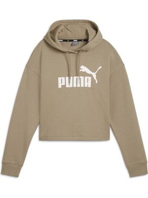 Puma Ess Cropped Logo Hoodie Kadın Bej Sweatshırt 58686967