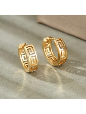 SE Jewellery Gold Geometrik Desenli Şık Halka Küpe