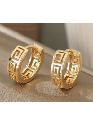 SE Jewellery Gold Geometrik Desenli Şık Halka Küpe