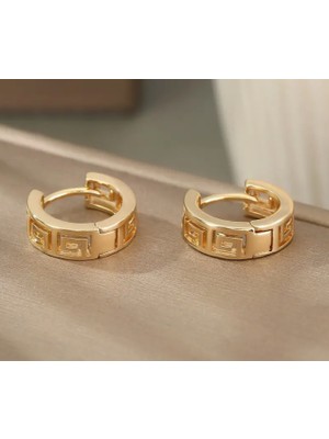 SE Jewellery Gold Geometrik Desenli Şık Halka Küpe