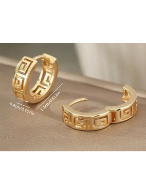 SE Jewellery Gold Geometrik Desenli Şık Halka Küpe