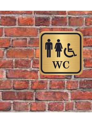 Hediyelikevi Bay Engelli Wc Yazılı Metal Yönlendirme Levhası 15 x 15 cm Altın