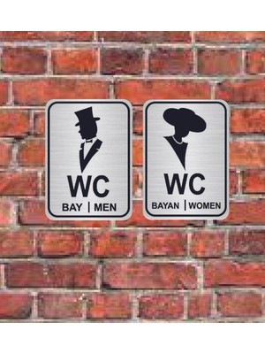 Hediyelikevi Şapkalı Women Men Bay Set Wc Yazılı Metal Yönlendirme Levhası 15 x 10 cm