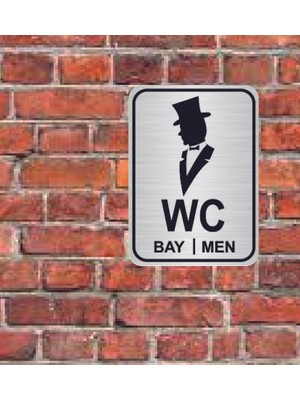 Hediyelikevi Şapkalı Bay Men Wc Yazılı Metal Yönlendirme Levhası 15 x 12 cm