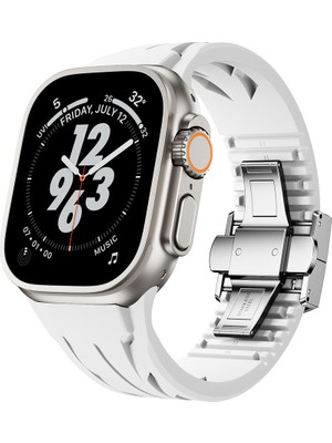 ZORE Apple Watch Ultra 49MM KRD-127 Metal Tokalı Silikon Kordon-Beyaz