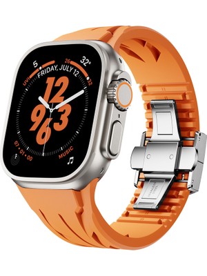 ZORE Apple Watch Ultra 49MM KRD-127 Metal Tokalı Silikon Kordon-Turuncu