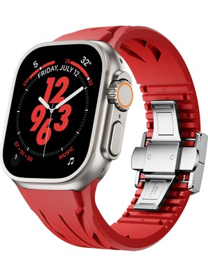 ZORE Apple Watch Ultra 49MM KRD-127 Metal Tokalı Silikon Kordon-Kırmızı